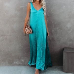 Aqua/Turquoise Satin Maxi Dress NWT